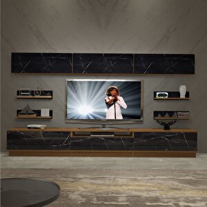 Trendstyle 8ys Mdf Tv Ünitesi Tv Sehpası Ceviz Siyah Mermer