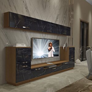 Trendstyle 9 Mdf Tv Ünitesi Tv Sehpası Ceviz Siyah Mermer