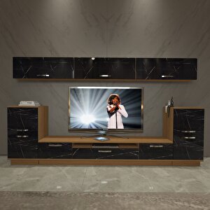 Trendstyle 9 Mdf Tv Ünitesi Tv Sehpası Ceviz Siyah Mermer