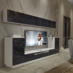 Trendstyle 9s Mdf Tv Ünitesi Tv Sehpası Beyaz Siyah Mermer