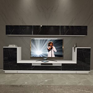 Trendstyle 9s Mdf Tv Ünitesi Tv Sehpası Beyaz Siyah Mermer