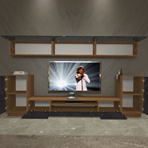 Trendstyle 9s Slm Tv Ünitesi Tv Sehpası Ceviz Siyah Mermer