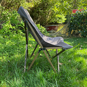 Ahşap Katlanır Kamp & Bahçe Sandalyesi – Antrasit Iskelet - Koyu Gri Kılıf