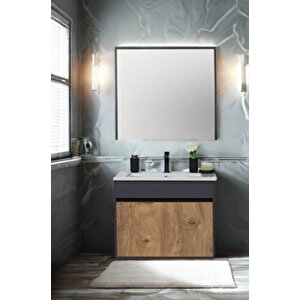 Aras Dolap Takımı (asma Alt+aynalı Üst+lavabo)antrasit/atlantik Çam 55 Cm