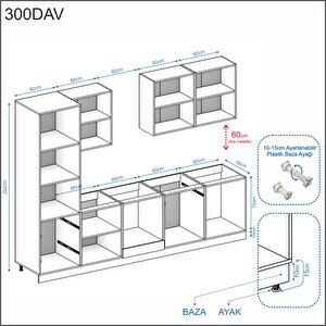 Alba Serisi Davlumbaz Modüllü Hazır Mutfak 300 Cm Alba-300dav