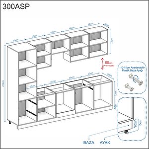 Alba Serisi Aspiratör Modüllü Hazır Mutfak 300 Cm Alba-300asp