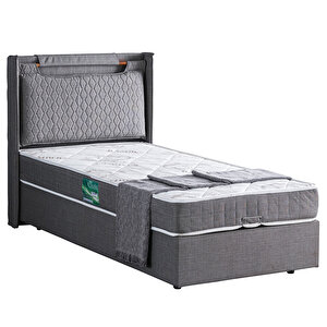 Zagreb Tek Kişilik Baza Başlık Comfort Yatak Seti Gri 90x190 cm