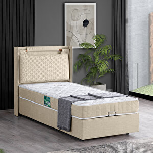 Zagreb Tek Kişilik Baza Başlık Comfort Yatak Seti Krem 90x190 cm