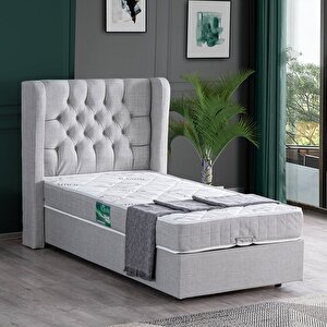Riga Tek Kişilik Baza Başlık Comfort Yatak Seti Açık Gri 100x200 cm