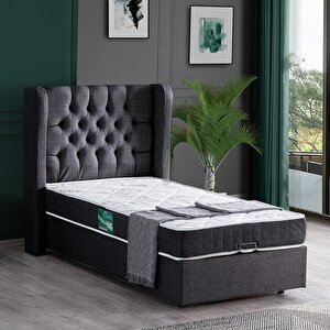 Riga Tek Kişilik Baza Başlık Comfort Yatak Seti Antrasit 100x200 cm