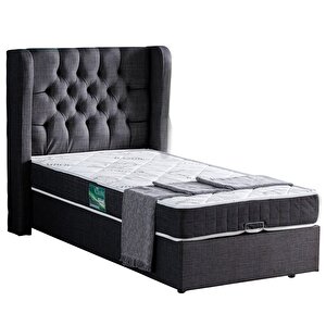 Riga Tek Kişilik Baza Başlık Comfort Yatak Seti Antrasit 100x200 cm