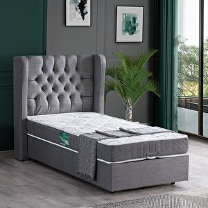 Riga Tek Kişilik Baza Başlık Comfort Yatak Seti Gri 100x200 cm