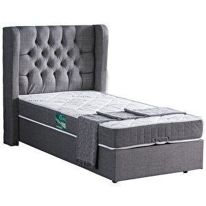 Riga Tek Kişilik Baza Başlık Comfort Yatak Seti Gri 100x200 cm