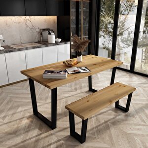 Eylül Masif Natural Renk Banklı Yemek Masası Cpt7671-180 180x80 cm