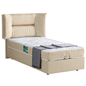 Lizbon Tek Kişilik Baza Başlık Comfort Yatak Seti, Krem 90x190 cm