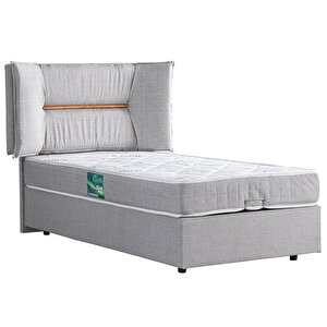 Lizbon Tek Kişilik Baza Başlık Comfort Yatak Seti, Açık Gri 90x190 cm