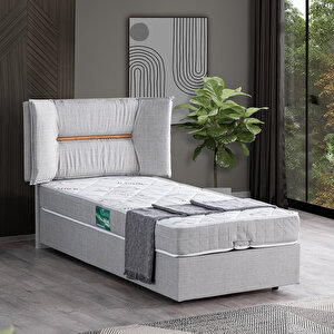 Lizbon Tek Kişilik Baza Başlık Comfort Yatak Seti, Açık Gri 100x200 cm