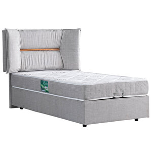 Lizbon Tek Kişilik Baza Başlık Comfort Yatak Seti, Açık Gri 100x200 cm