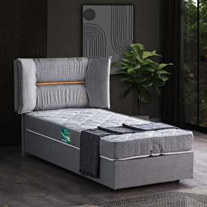 Lizbon Tek Kişilik Baza Başlık Comfort Yatak Seti, Gri 100x200 cm