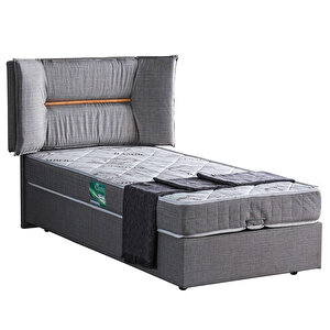 Lizbon Tek Kişilik Baza Başlık Comfort Yatak Seti, Gri 100x200 cm