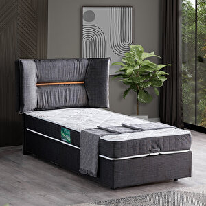 Lizbon Tek Kişilik Baza Başlık Comfort Yatak Seti, Antrasit 100x200 cm