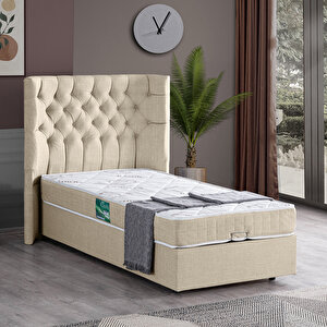 Matilda Tek Kişilik Baza Başlık Comfort Yatak Seti, Krem 100x200 cm