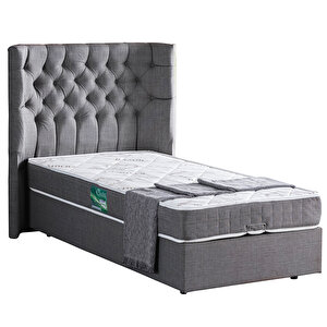 Matilda Tek Kişilik Baza Başlık Comfort Yatak Seti, Gri 90x200 cm
