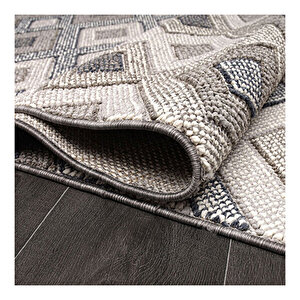 Crea Nepal Geometrik Desen Gri Bukle Halı  69962