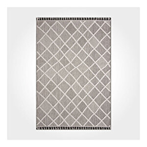 Crea Nepal Geometrik Desen Gri Beyaz Bukle Halı  69964 120x180 cm
