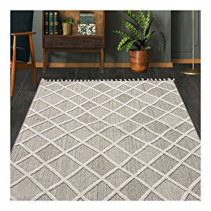 Crea Nepal Geometrik Desen Gri Beyaz Bukle Halı  69964 120x180 cm