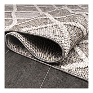 Crea Nepal Geometrik Desen Gri Beyaz Bukle Halı  69964 120x180 cm