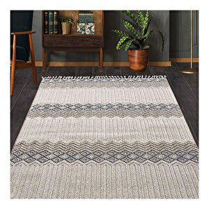 Crea Nepal Geometrik Desen Gri Beyaz Bukle Halı  69965 100x300 cm