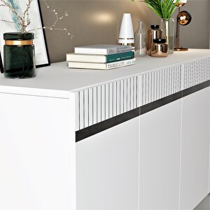 Defne Konsol 4 Kapaklı Lazer Desenli Beyaz-Gümüş