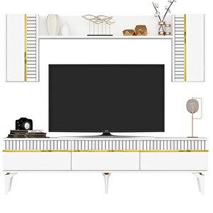 Defne Tv Ünitesi Takımı 180 cm  Beyaz-Altın