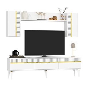 Defne Tv Ünitesi Takımı 180 cm  Beyaz-Altın