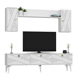 Touch Tv Ünitesi 180 cm Lazer Desenli Beyaz