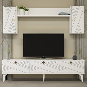 Touch Tv Ünitesi 180 cm Lazer Desenli Beyaz