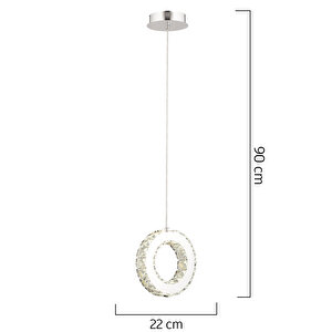 Akanay Tekli Krom Ledli 3 Renkli Sarkıt Kristalli Taşlı Modern Tasarım Led Kristal Top Salon Avize