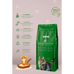 Mısır Koçanından Doğal Topaklanan Tozsuz Kedi Kumu 10lt