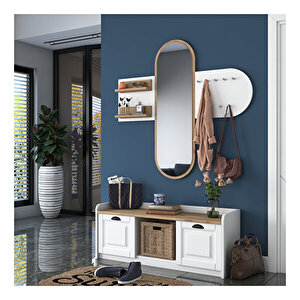 Rani Ee101 Aynalı Vestiyer Modern Portmanto Duvar Askısı Ayakkabılık Renk: Beyaz - S. Ceviz