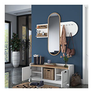 Rani Ee101 Aynalı Vestiyer Modern Portmanto Duvar Askısı Ayakkabılık Renk: Beyaz - S. Ceviz