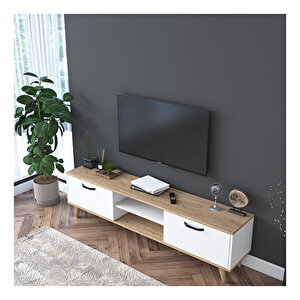Rani A5 Tv Ünitesi Modern Ayaklı Tv Sehpası 180 Cm Sepet Ceviz - Beyaz