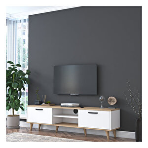 Rani A5 Tv Ünitesi Modern Ayaklı Tv Sehpası 180 Cm Sepet Ceviz - Beyaz