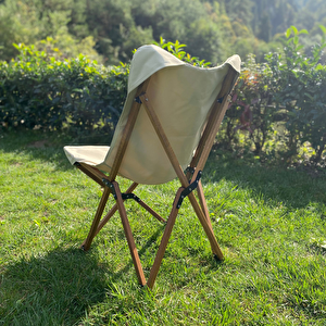 Ahşap Katlanır Kamp & Bahçe Sandalyesi – Antrasit Iskelet - Bej Kılıf