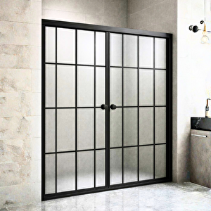Duşakabin Ön Cephe Komple Buzlu Siyah Çizgi Karolaj - Ölçü : 138 Cm 138 cm