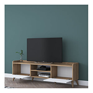 Rani Aa101 Tv Ünitesi Modern Ayaklı Tv Sehpası Membran Kapaklı 180 Cm Sepet Ceviz- Beyaz M1