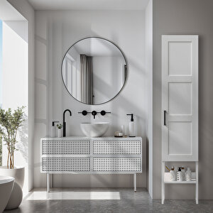Bny131-beyaz Metal Ayakli Tek Kapakli Banyo Dolabi
