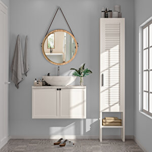 Bny130-beyaz Panjur Kapakli Metal Ayakli Banyo Dolabi