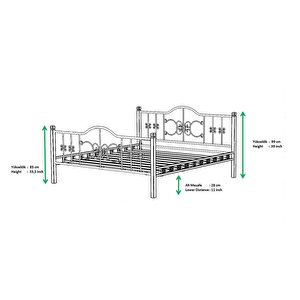 Argimo Yakamoz Çift Kişilik Ferforje Ahşap Metal Karyola 140x200