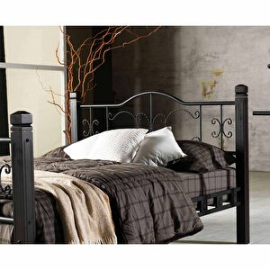 Yakamoz Tek Kişilik Ferforje Ahşap Metal Siyah Karyola 90x200